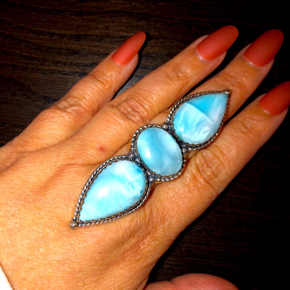 ❤️HUGE Massive Larimar 3 Stone Ring❤️